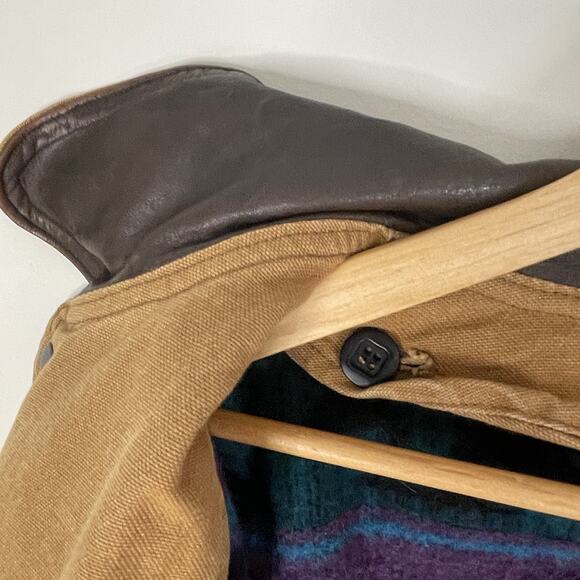 VTG Woolrich Tan Canvas Barn Chore Saddle Jacket Southwestern Wool Lining LRG - Picture 10 of 16